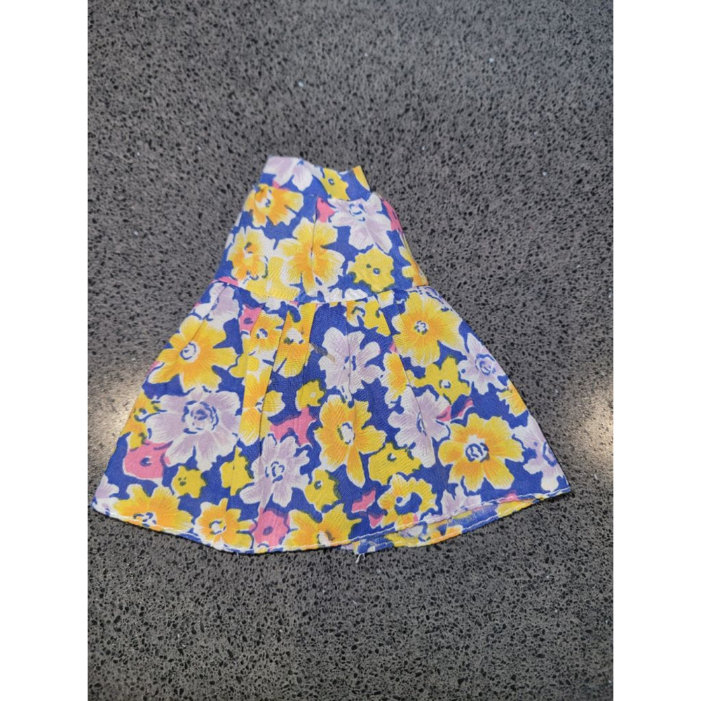 Vintage Barbie Floral Dress 1980s 1990s Blue Yellow Flower Tiered Skirt
